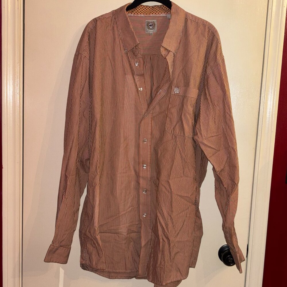 Men's Cinch Orange White Striped Long Sleeve Button Down Size XXL